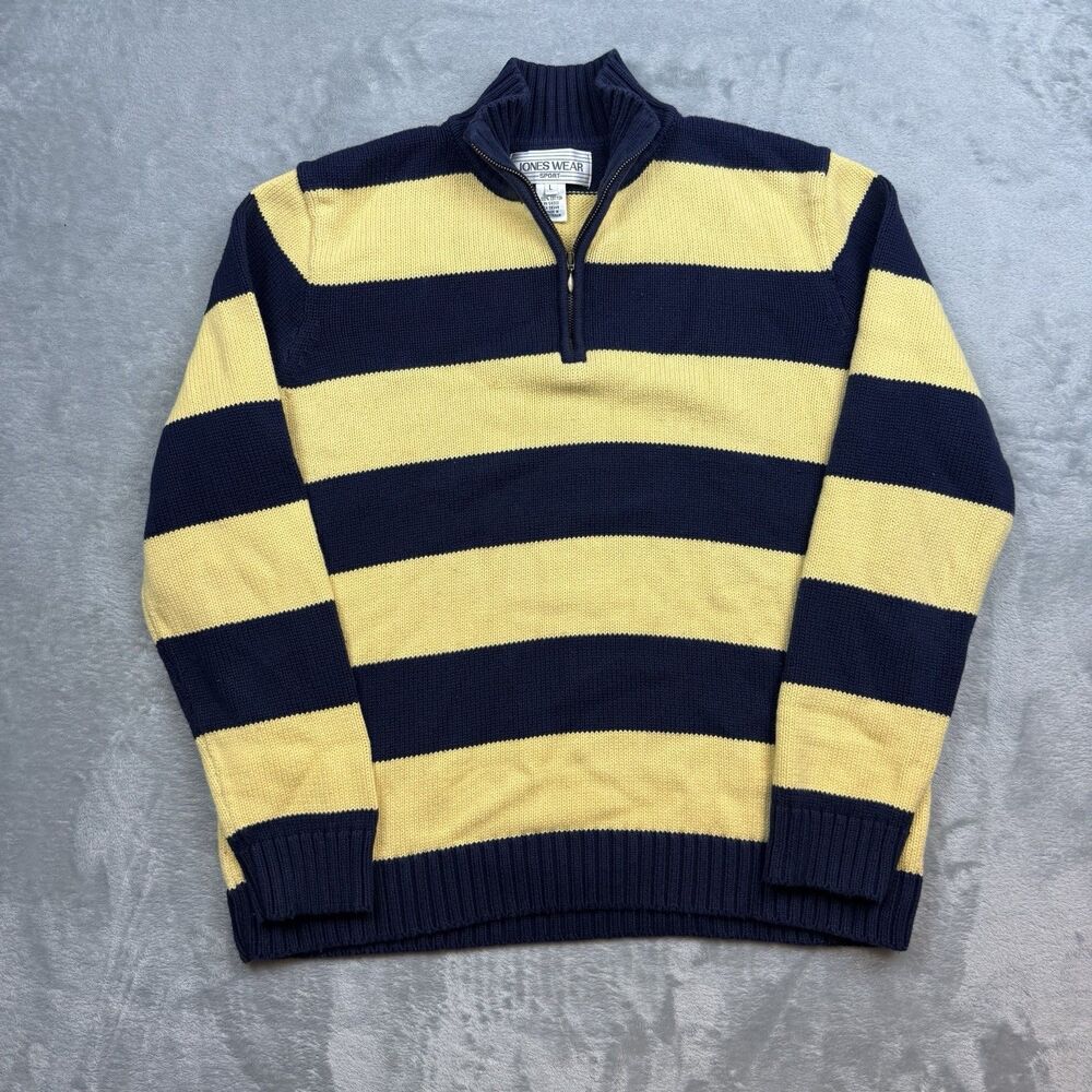 Jones Wear Sport 100% Cotton Striped Quarter Zip Sweater Men’s Large